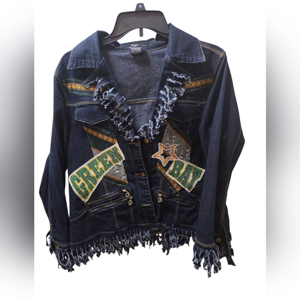 Embellished Blue Denim Jacket with Fringe